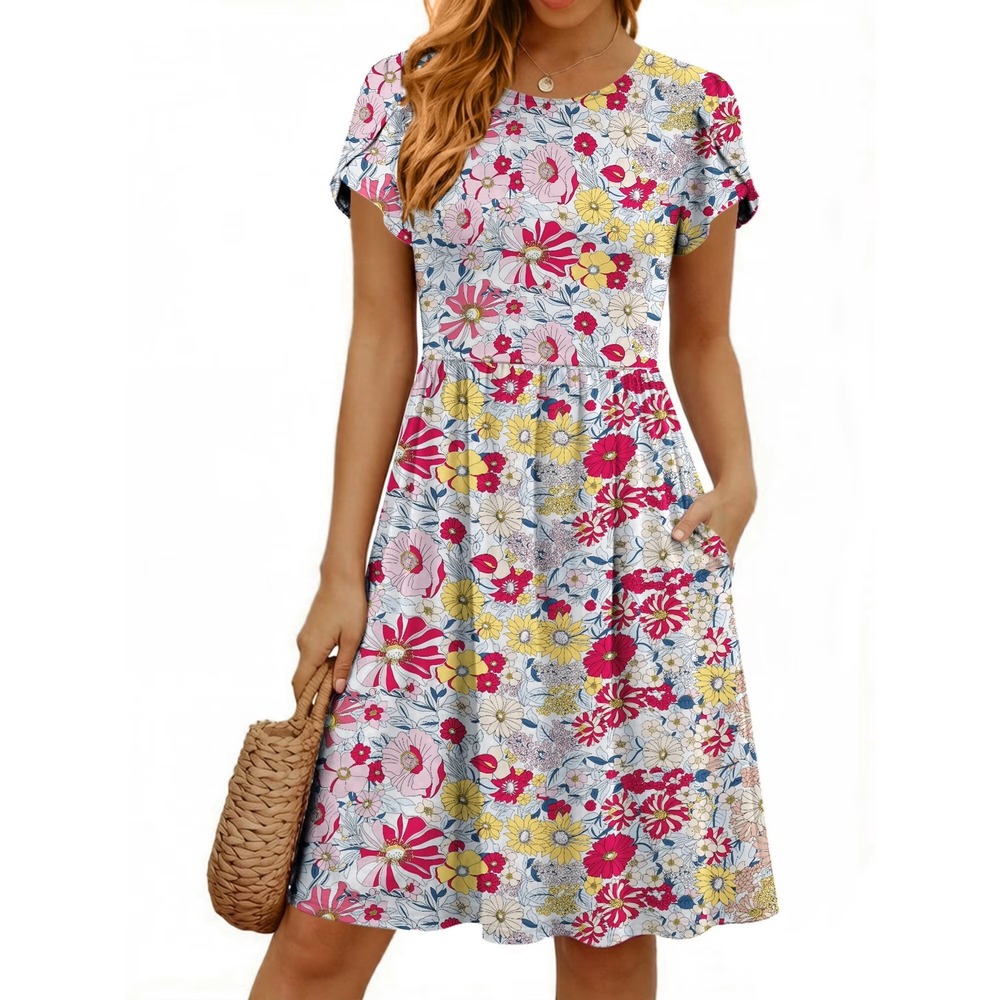 UVN Women Floral Short Sleeve Empire Waist Summer Dress with Pockets Size XL NWT